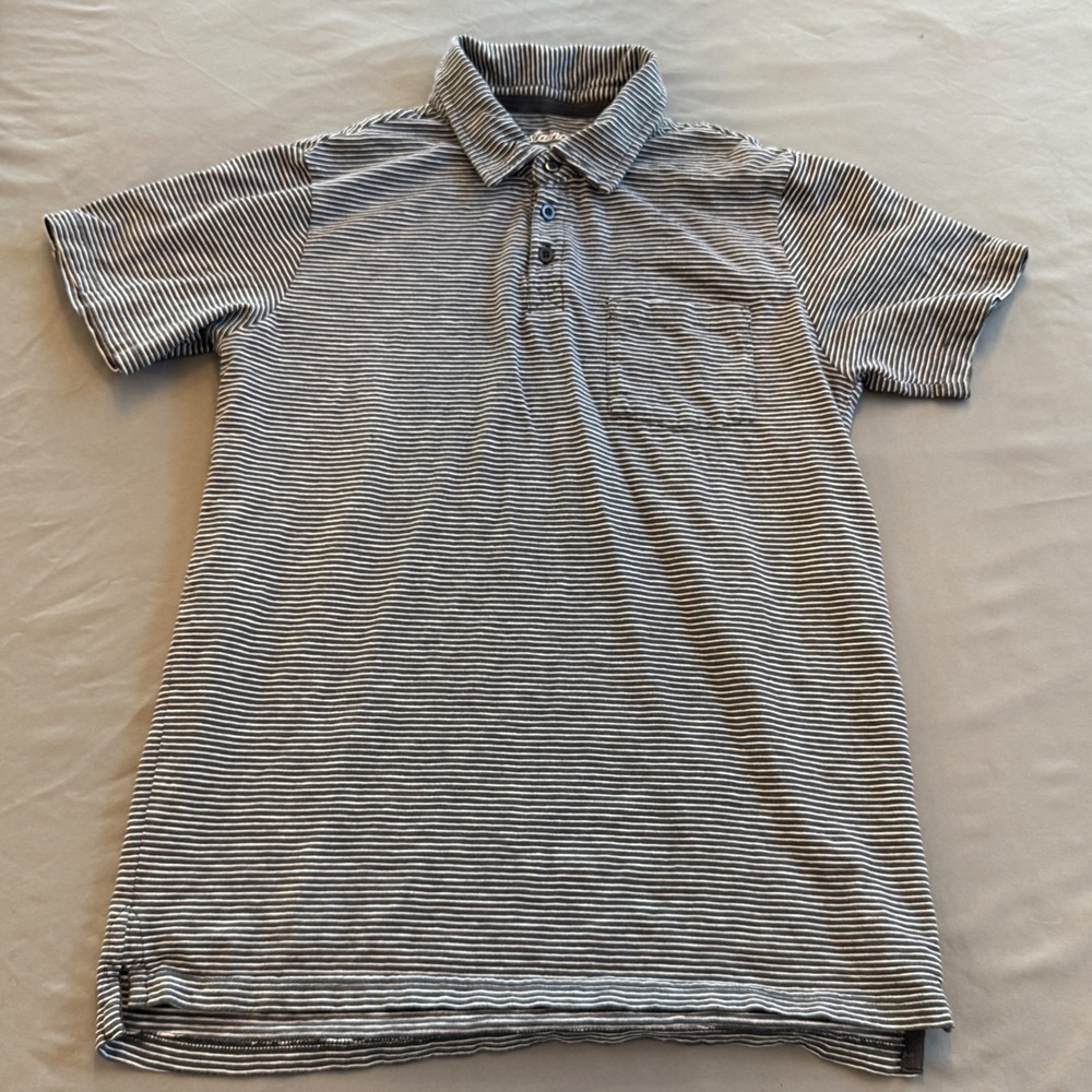 Pact Mens Organic Cotton Striped Polo Shirt Gray White Short Sleeve Size M